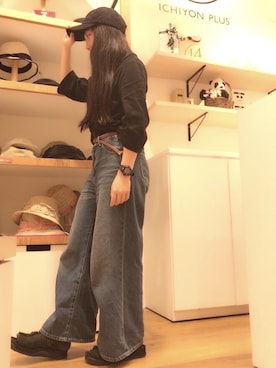 「14+（イチヨンプラス）のアイテム（キャップ）」を使った、14+ くずはモール店 スタッフさん（レディース・153cm）の夏コーディネート
