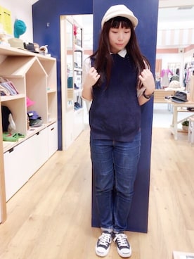 「14+（イチヨンプラス）のアイテム（キャップ）」を使った、14+ くずはモール店 スタッフさん（レディース・160cm）の秋コーディネート