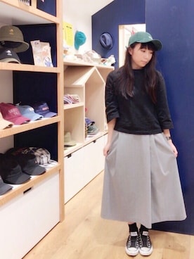 「14+（イチヨンプラス）のアイテム（キャップ）」を使った、14+ くずはモール店 スタッフさん（レディース・160cm）の秋コーディネート