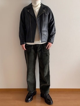 「JOURNAL STANDARD relume（ジャーナルスタンダード　レリューム）のアイテム（ライダースジャケット）」を使った、くま太郎【🐻】さん（メンズ・172cm）の冬コーディネート