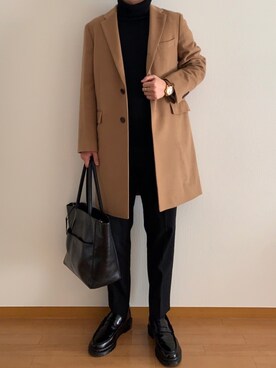 「green label relaxing（グリーンレーベルリラクシング）のアイテム（チェスターコート）」を使った、くま太郎【🐻】さん（メンズ・172cm）の冬コーディネート