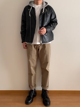 「JOURNAL STANDARD relume（ジャーナルスタンダード　レリューム）のアイテム（ライダースジャケット）」を使った、くま太郎【🐻】さん（メンズ・172cm）の冬コーディネート