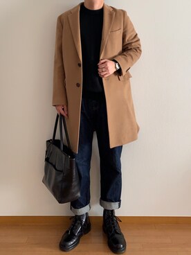 「green label relaxing（グリーンレーベルリラクシング）のアイテム（チェスターコート）」を使った、くま太郎【🐻】さん（メンズ・172cm）の冬コーディネート