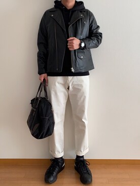 「JOURNAL STANDARD relume（ジャーナルスタンダード　レリューム）のアイテム（ライダースジャケット）」を使った、くま太郎【🐻】さん（メンズ・172cm）の春コーディネート