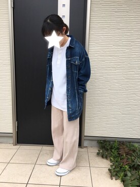 「ワッフル」｜「アイテム（デニムジャケット）」を使った、maco..さん（レディース・160cm）の春コーディネート