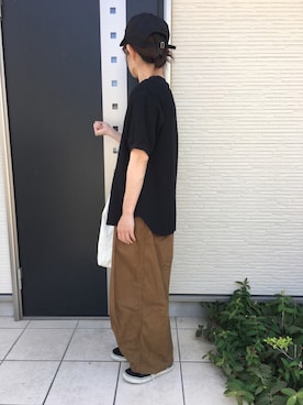「UNIQLO（ユニクロ）のワッフルクルーネックT（5分袖）（Tシャツ/カットソー）」を使った、maco..さん（レディース・160cm）の春コーディネート