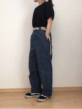 「UNIQLO（ユニクロ）のワッフルクルーネックT（5分袖）（Tシャツ/カットソー）」を使った、maco..さん（レディース・160cm）の夏コーディネート