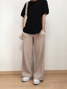 「UNIQLO（ユニクロ）のワッフルクルーネックT（5分袖）（Tシャツ/カットソー）」を使った、maco..さん（レディース・160cm）の夏コーディネート