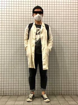 「w closet（ダブルクローゼット）のアイテム（ステンカラーコート）」を使った、タニさんさん（メンズ・169cm）の秋コーディネート