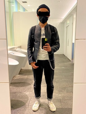 「LIDNM（リドム）のアイテム（ライダースジャケット）」を使った、タニさんさん（メンズ・169cm）の春コーディネート