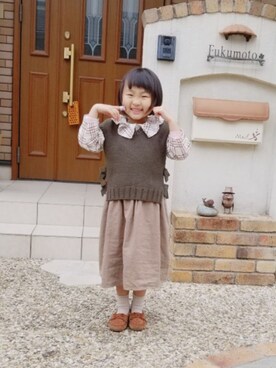 「アイテム（モカシン/デッキシューズ）」を使った、あいりさん（キッズ・110cm）の春コーディネート