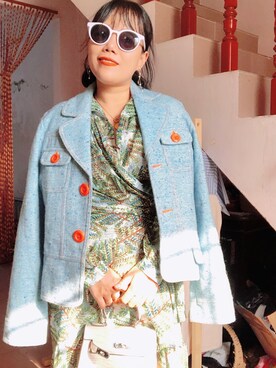「abcd（ナシ）のアイテム（トップス、グリーン系）」を使った、Tâm Anh Momoさん（レディース）の冬コーディネート
