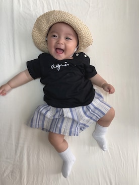 「9ヶ月」｜「アイテム（帽子）」を使った、きょさん（レディース・70cm）の春コーディネート
