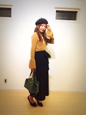 「フレアスリーブ」｜「アイテム（ハンチング/ベレー帽）」を使った、SAYAKA.sさん（レディース・156cm）の冬コーディネート