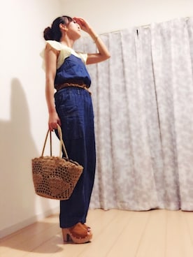 「サッシュベルト」｜「アイテム（サロペット/オーバーオール）」を使った、SAYAKA.sさん（レディース・156cm）の夏コーディネート