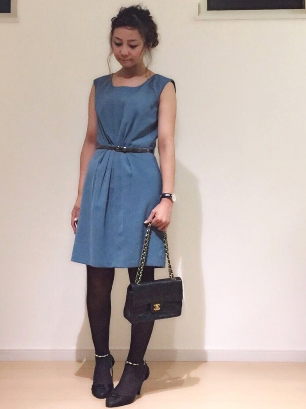 「プチプラ、シンプル、大人かわいい、パーティースタイル、フォーマル、結婚式、ワンピース、ootd」｜「chuchuさんのパロディピアスのアイテム（ピアス（両耳用）、その他）」を使った、SAYAKA.sさん（レディース・156cm）の秋コーディネートの1枚目の写真