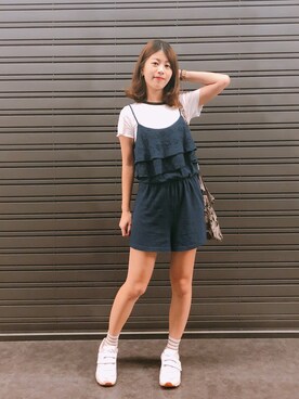 「PULL&BEAR（プルアンドベア）のアイテム（オールインワン・サロペット）」を使った、Feniさん（レディース・158cm）の秋コーディネート