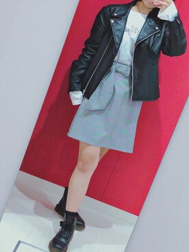 「nice claup」｜「アイテム（ライダースジャケット）」を使った、ｍ       ⌒ ♥さん（レディース・158cm）の秋コーディネート
