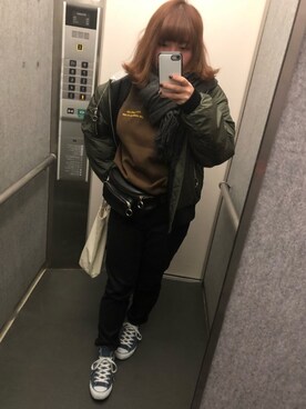 「アパレルスタッフ」｜「アイテム（MA-1）」を使った、透明ちゃんさん（レディース・154cm）の冬コーディネート