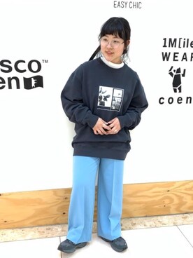 「USAコットン」｜「アイテム（スウェット）」を使った、coen いしかわさん（レディース・151cm）の冬コーディネート