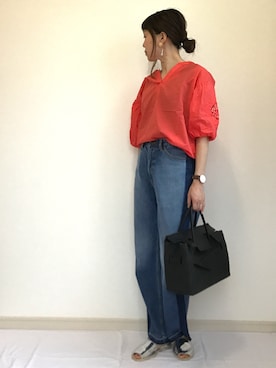 「おおぶりピアス」｜「アイテム（アナログ腕時計）」を使った、IKUmamaさん（レディース・159cm）の夏コーディネート