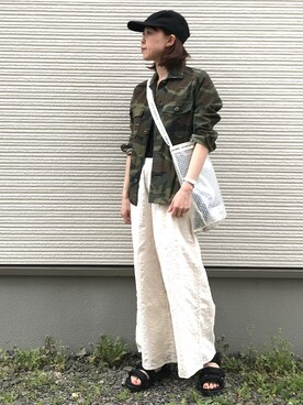 「SonnyLabel」｜「アイテム（ミリタリージャケット）」を使った、IKUmamaさん（レディース・159cm）の春コーディネート