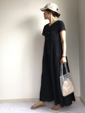 「ビーズバッグ」｜「アイテム（ビーチサンダル）」を使った、IKUmamaさん（レディース・160cm）の夏コーディネート