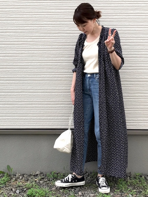 IKUmamaさんのピアス(両耳用)「「anq.」K10・7Wayロングアメリカンピアス・パール キャッチ (淡水パール)(anq.|アンク)」を使ったコーディネート