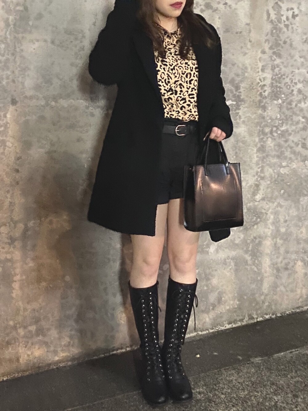 「女子会、オトナ女子、オトナカジュアル、ユニクロ、ロングブーツ、アウター、ボア、レオパード、outfit、プチプラ」｜「ESPERANZAのアイテム（ブーツ、ブラック系）」を使った、YUKAさん（レディース・167cm）の冬コーディネートの1枚目の写真