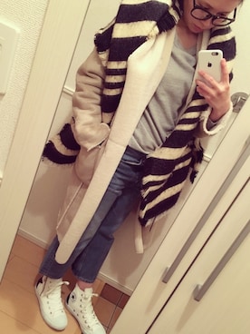「Another Edition（アナザーエディション）のアイテム（ムートンコート）」を使った、りんさん（レディース・154cm）の冬コーディネート