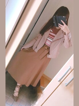 「RANDA」｜「アイテム（ライダースジャケット）」を使った、おいもちゃんさん（レディース・150cm）の秋コーディネート
