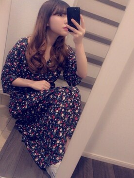 「one after another NICE CLAUP（ワンアフターアナザーナイスクラップ）のアイテム（ワンピース、ブラック系）」を使った、Ara°さん（レディース・160cm）の春コーディネート