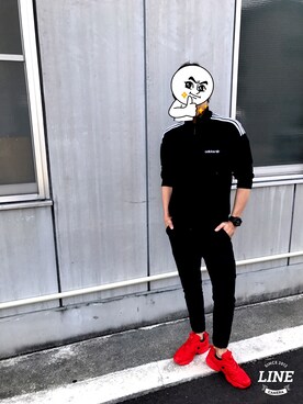 「red」｜「アイテム（ジャージ）」を使った、Kentaさん（メンズ・172cm）の春コーディネート