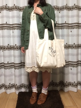 「白」｜「アイテム（カバーオール）」を使った、k e i ♭さん（レディース・152cm）の春コーディネート
