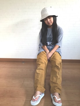 「NIKE（ナイキ）のアイテム（Tシャツ/カットソー、グレー系）」を使った、nayu*さん（キッズ・140cm）の夏コーディネート