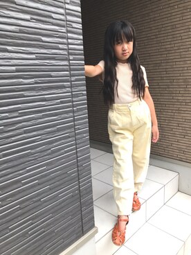 「ZARA（ザラ）のアイテム（Tシャツ/カットソー、イエロー系）」を使った、nayu*さん（キッズ・140cm）の夏コーディネート