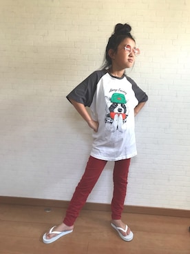 「ZARA（ザラ）のアイテム（Tシャツ/カットソー、グレー系）」を使った、nayu*さん（キッズ・140cm）の夏コーディネート