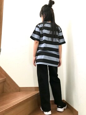 「ZARA（ザラ）のアイテム（Tシャツ/カットソー、ブラック系）」を使った、nayu*さん（キッズ・140cm）の夏コーディネート