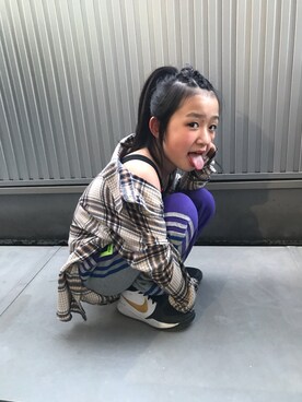 「shantiheartsのアイテム（シャツ/ブラウス、ブラウン系）」を使った、nayu*さん（キッズ・140cm）の春コーディネート