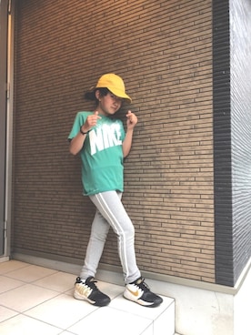 「Champion（チャンピオン）のアイテム（キャップ、イエロー系）」を使った、nayu*さん（キッズ・140cm）の春コーディネート