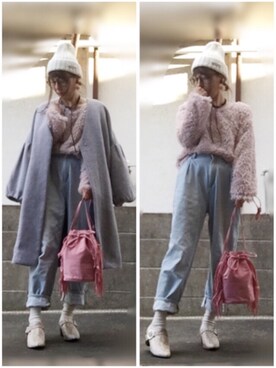 「服バカ」｜「アイテム（ノーカラージャケット）」を使った、ひめもんさん（レディース・154cm）の冬コーディネート