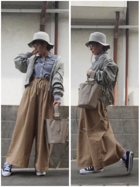 「knock through abstraction（ノックスルーアブストラクション）のアイテム（MA-1）」を使った、ひめもんさん（レディース・154cm）の春コーディネート