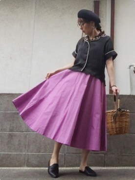 「服バカ」｜「アイテム（ハンチング/ベレー帽）」を使った、ひめもんさん（レディース・154cm）の春コーディネート