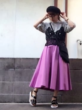 「服バカ」｜「アイテム（ハンチング/ベレー帽）」を使った、ひめもんさん（レディース・154cm）の夏コーディネート