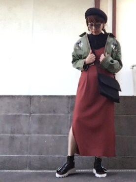 「MURUA（ムルーア）のアイテム（ステンカラーコート）」を使った、ひめもんさん（レディース・154cm）の夏コーディネート