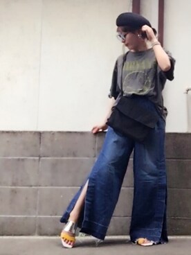 「服バカ」｜「アイテム（ハンチング/ベレー帽）」を使った、ひめもんさん（レディース・154cm）の夏コーディネート