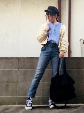 「one after another NICE CLAUP（ワンアフターアナザーナイスクラップ）のアイテム（キャスケット）」を使った、ひめもんさん（レディース・154cm）の春コーディネート