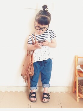 「OSHKOSH（オシュコシュ）のアイテム（Tシャツ/カットソー）」を使った、su＊uuさん（キッズ・110cm）の夏コーディネート