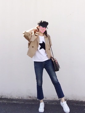 「Tシャツ×デニム」｜「アイテム（トレンチコート）」を使った、Fangさん（レディース・164cm）の秋コーディネート