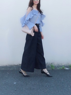 「MERCURYDUO（マーキュリーデュオ）のアイテム（デニムパンツ）」を使った、Fangさん（レディース・164cm）の春コーディネート